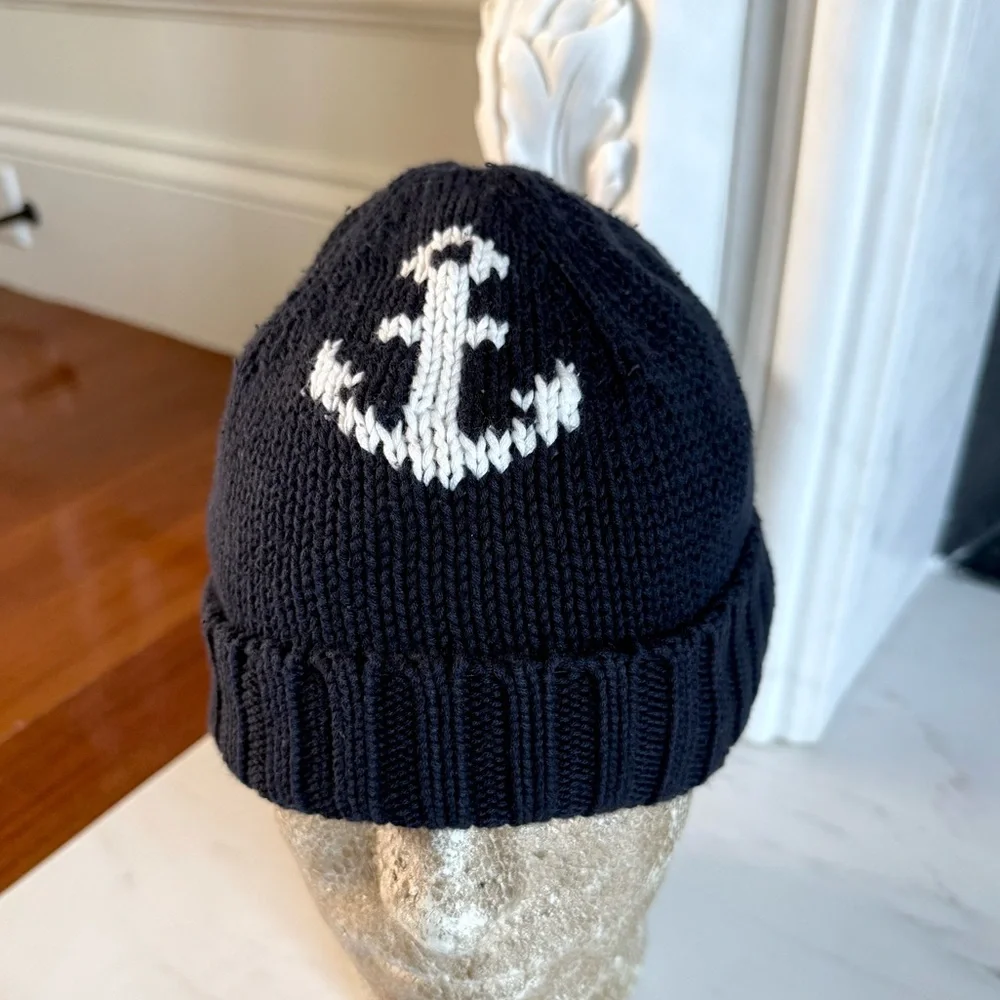 BABY GAP Toddlers Boys HAT Navy Blue Anchor Knit Beanie Size XS/S 12-24 months